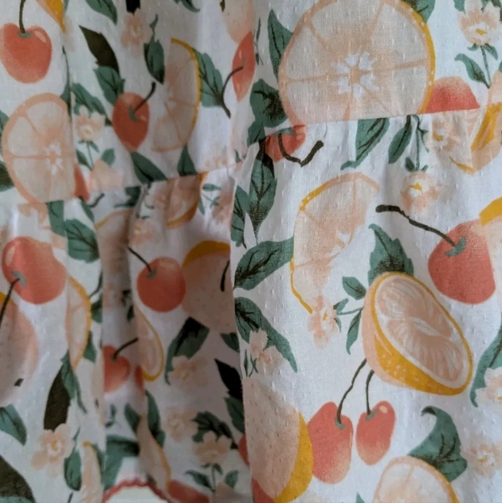 Isaac Mizrahi Girls 12 Sundress Peach & Orange Fruit Textured Midi Lined Straps - Picture 4 of 6